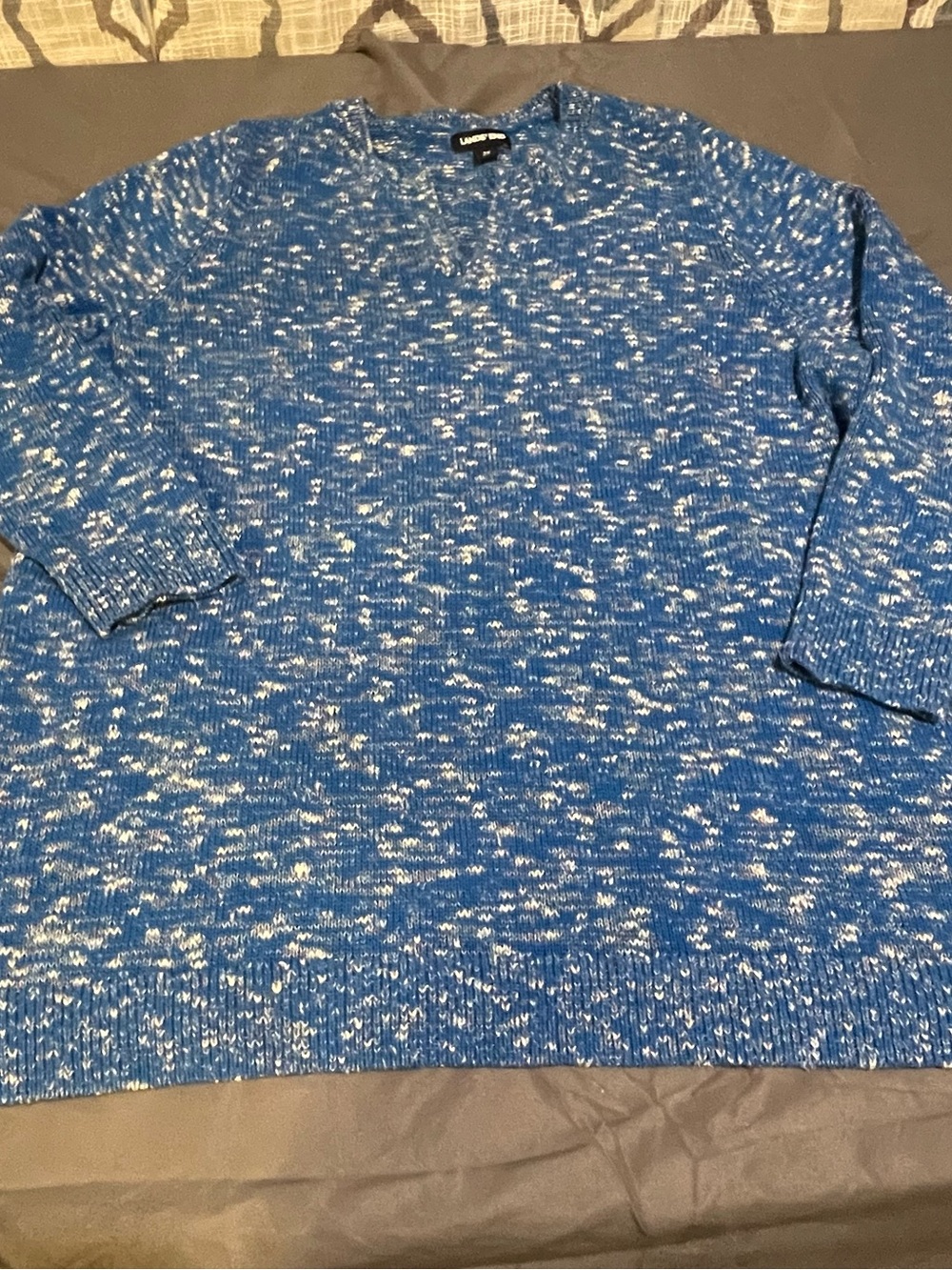 Lands' End Blue and White Marled V-Neck Sweater